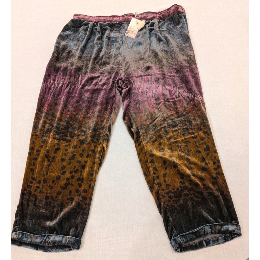 Johnny Was Velvet Jogger Pants Womens XL Ombre Cheetah Print Cuffed Crop NWT